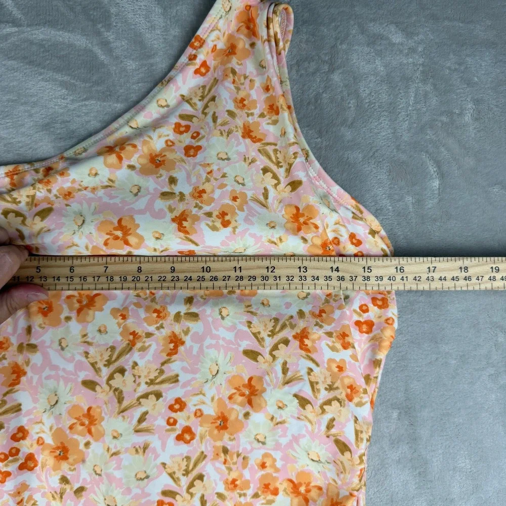 Kona Sol Womens Floral One‎ Shoulder One Piece Swimsuit Orange Pink XL